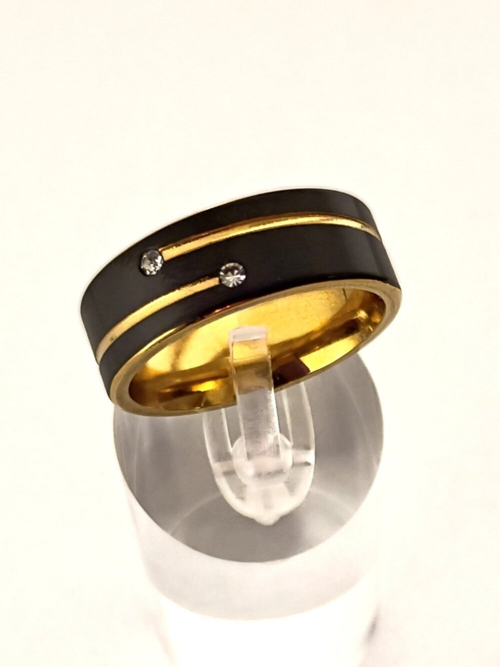 Size 10 Black & Gold Titanium Steel Wedding Ring with Zirconia Accents